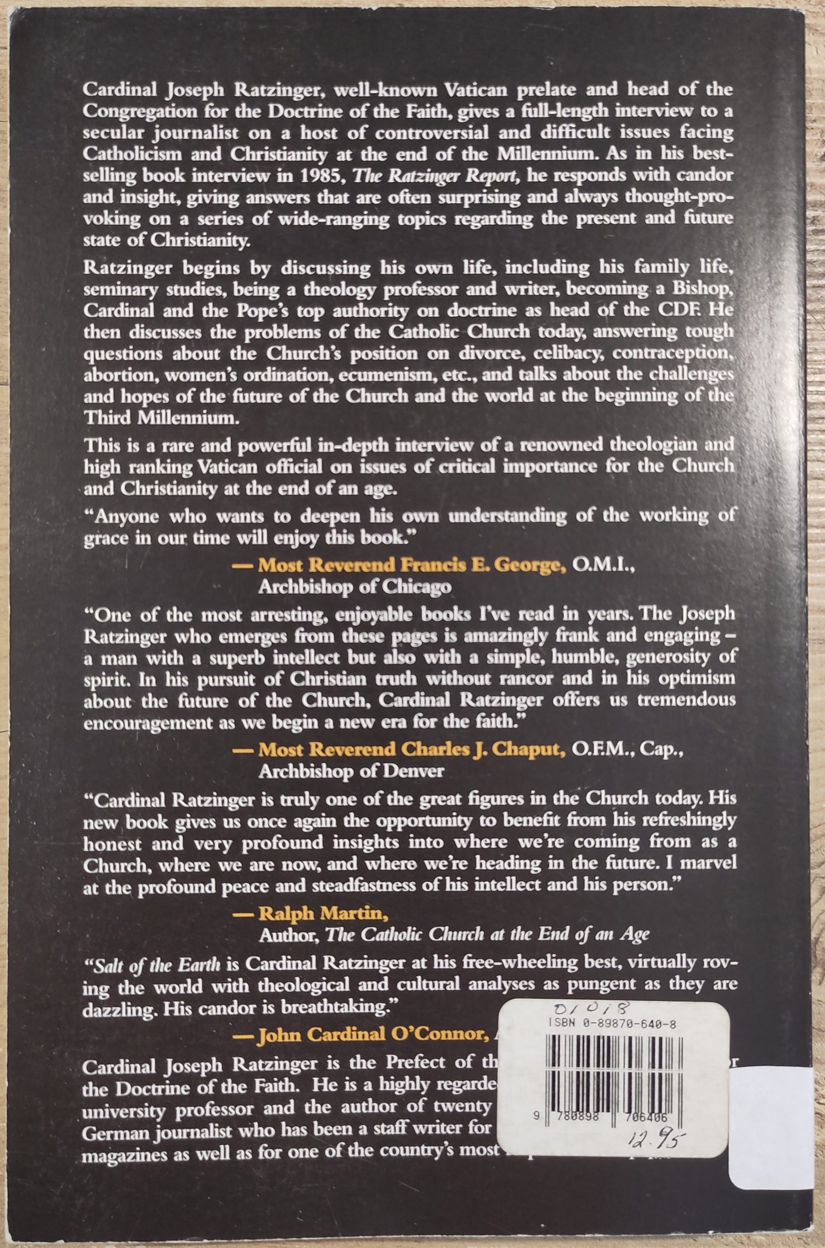 Salt of the Earth: The Church at the End of the Millennium (used book) - Image 2